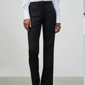 Lafayette 148 Black Virgin Wool Blend Straight Leg Career Trouser Pant Size 10